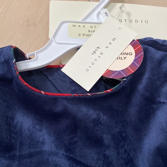 Max Studio girls navy plaid dress with a doll dress - Picture 7 of 10